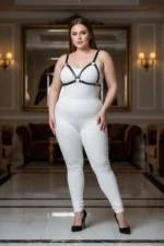 Plus Size Black Women's Leather Harness Set with Ring Detail Bra Accessory - SH190 - Image 5