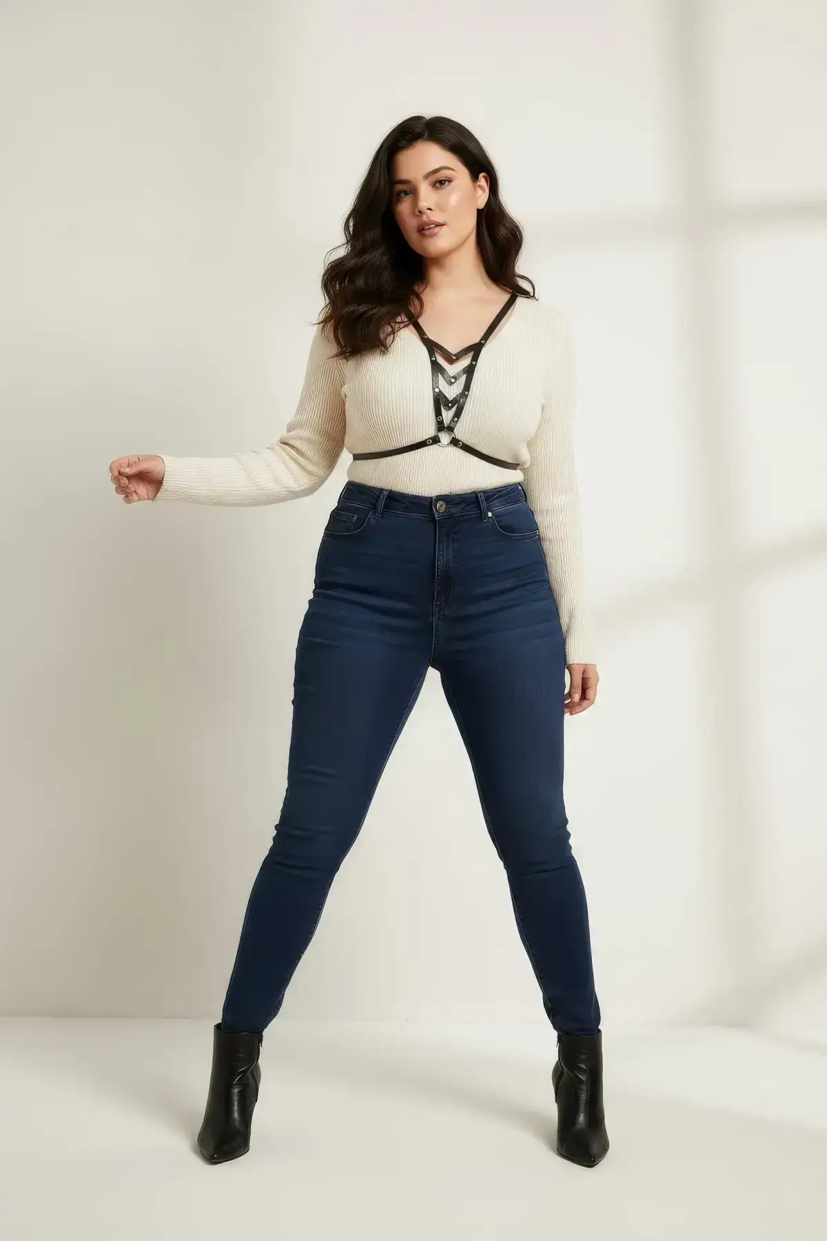 Plus Size Black Women's Belt, Leather Body Belt with Ring Detail - SH192