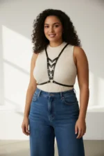 Plus Size Black Women's Belt, Leather Body Belt with Ring Detail - SH192 - Image 2