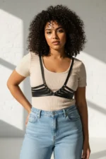 Plus Size Black Women's Belt Harness Style Corset-Look Leather Body Accessory - SH199 - Image 3