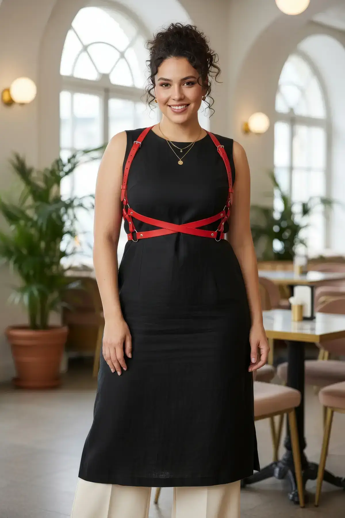 Plus Size Red Women's Belt, Body-Hugging Leather Accessory with O-Ring Detail. - SH204