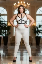 Plus Size Black Women's Leather Harness Set with Neck Strap and Ring Detail - SH235 - Image 5