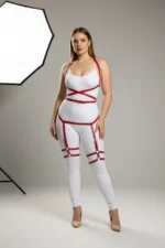 Plus Size Red Women's Garter Harness Leather Fantasy Bodysuit - SH274 - Image 2