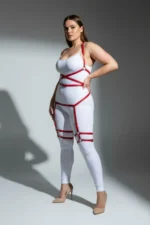 Plus Size Red Women's Garter Harness Leather Fantasy Bodysuit - SH274 - Image 3