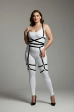 Plus Size Black Women's Leather Garter Harness, Stylish Body-Hugging Outfit Accessory - SH274