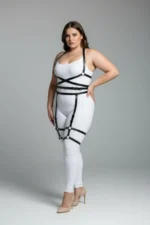 Plus Size Black Women's Leather Garter Harness, Stylish Body-Hugging Outfit Accessory - SH274 - Image 2