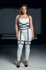 Plus Size Black Women's Leather Garter Harness, Stylish Body-Hugging Outfit Accessory - SH274 - Image 3