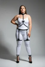 Plus Size Black Women's Garter Harness with Bow Detail Fantasy Body Accessory - SH276 - Image 2