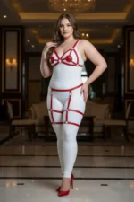 Plus Size Red Women's Garter Harness Leather Fantasy Lingerie Set - SH285 - Image 5