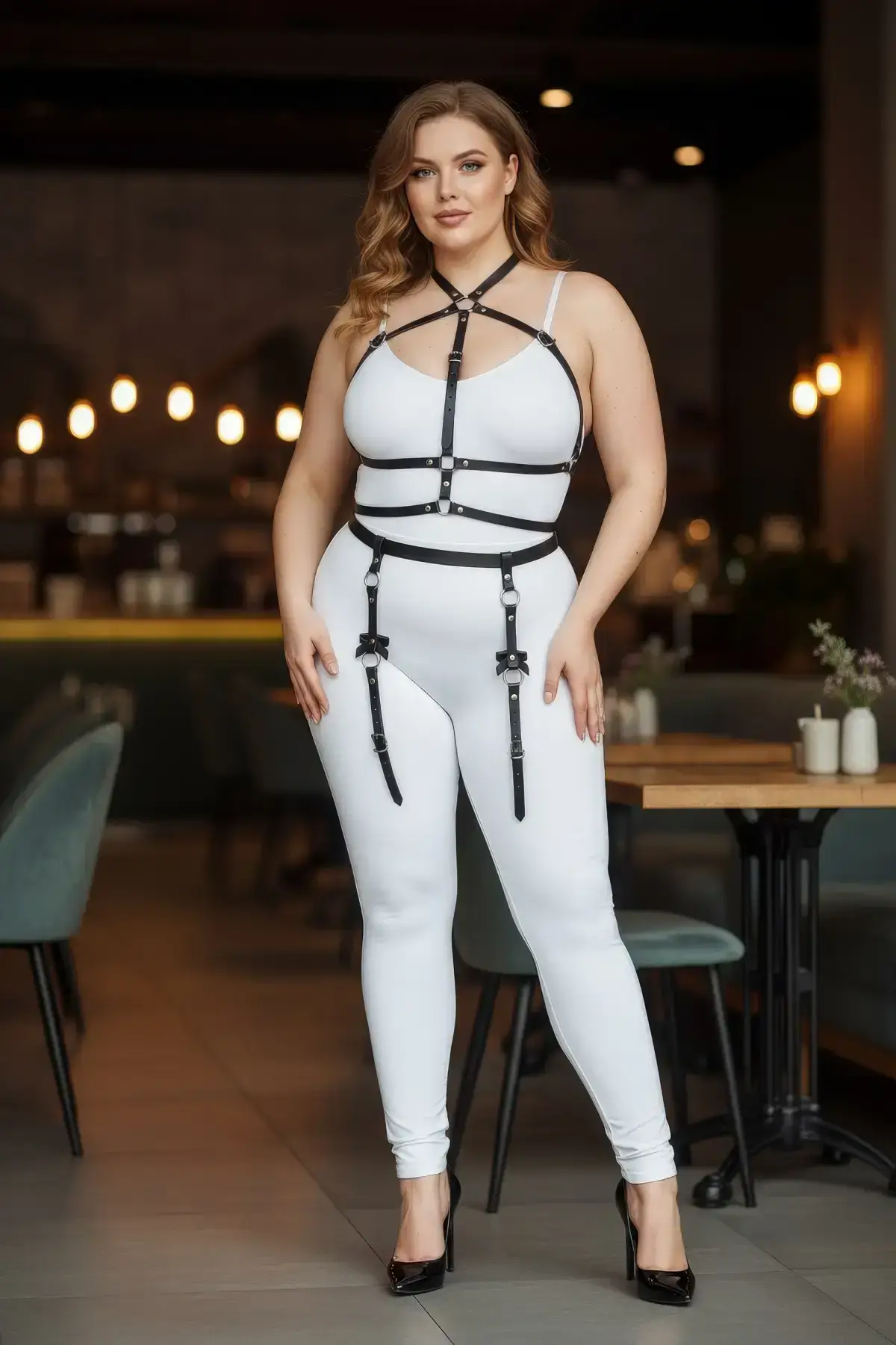 Plus Size Black Women's Garter Harness Body-Hugging Sexy Leather Accessory - SH286