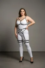 Plus Size Black Women's Garter Harness Full Body Leather Set - SH289