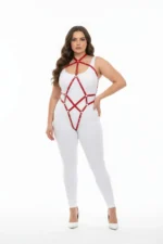 Plus Size Red Women's Full Body Leather Harness Fantasy Lingerie - SH295
