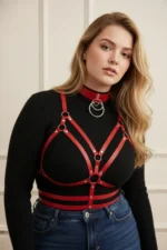 Plus Size Red Women's Leather Harness Belt, Dress Top Outfit Complementary - SH296 - Image 2