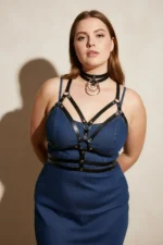 Plus Size Black Women's Leather Harness with Belt Ring Detail - SH296 - Image 2