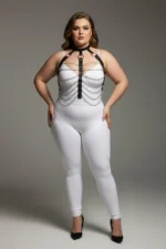 Plus Size Black Women's Leather Harness Set with Chain Detail Fancy Accessory - SH304 - Image 2