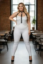 Plus Size Black Women's Leather Harness Set with Chain Detail Fancy Accessory - SH304 - Image 4