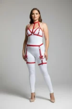 Plus Size Red Women's Leather-Look Garter Harness Set with Bow Detail - SH310
