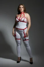 Plus Size Red Women's Leather-Look Garter Harness Set with Bow Detail - SH310 - Image 3