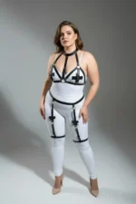 Plus Size Black Women's Leather Garter Harness Bustier Detailed Fantasy Set - SH310 - Image 2