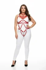 Plus Size Red Women's Harness Set with Ring Detail, Leather Fancy Accessory - SH316 - Image 2