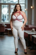 Plus Size Red Women's Leather Harness Set with Ring Detail Chest Accessory - SH330 - Image 3