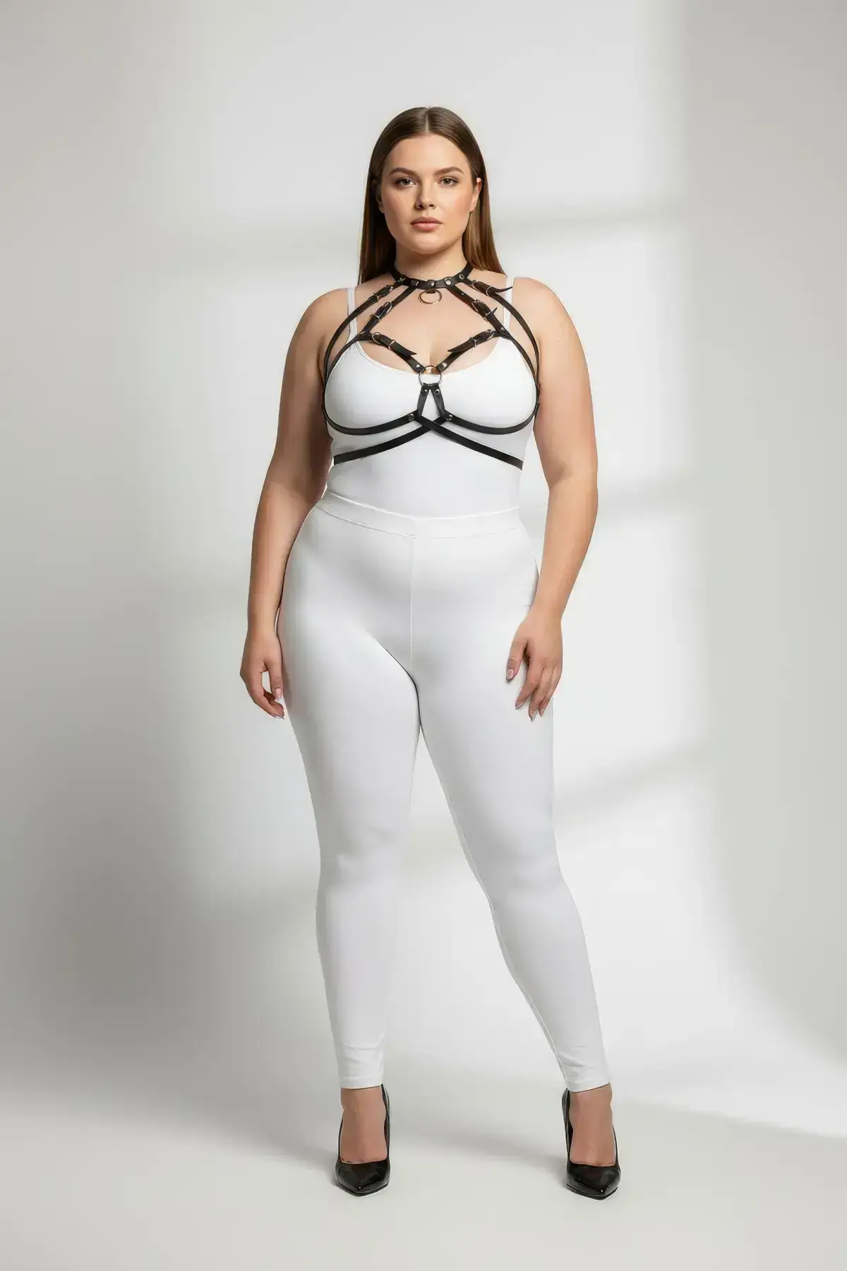 Plus Size Black Women's Harness Set with Ring Detail Clothing Accessory - SH330