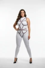 Plus Size Black Women's Elastic Harness with Ring Detail, Custom Design - SH338