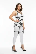 Plus Size Black Women's Elastic Harness Set with Ring Detail Body Accessory - SH348 - Image 3