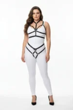 Plus Size Black Women's Elastic Harness Set with Ring Detail - SH362 - Image 2