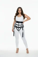 Plus Size Black Women's Leather Harness Set with Garter and Tassel Details - SH397 - Image 2