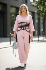 Plus Size Black Women's Corset Belt with Tassel and Chain Details, Leather - SH408 - Image 2