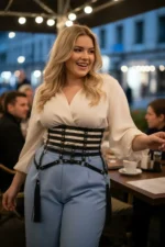 Plus Size Black Women's Corset Belt with Tassel and Chain Details, Leather - SH408 - Image 4