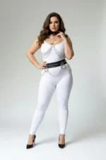 Plus Size Black Women's Leather Harness Set with Chain Detail Body Accessory - SH413