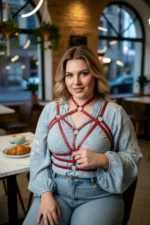 Plus Size Red Women's Leather Body Garter with Belt and Ring Detail - SH430 - Image 5