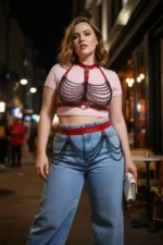 Plus Size Red Women's Leather Body Accessory with Belt and Chain Detail - SH438 - Image 4