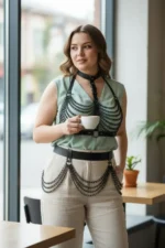 Plus Size Black Leather Women's Belt with Chain Detail Body Accessory - SH438