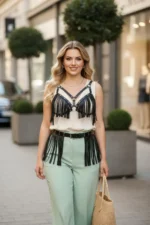 Plus Size Black Women's Leather Belt with Tassel Detail Combination Accessory - SH440