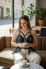 Plus Size Black Women's Leather Belt with Tassel Detail Combination Accessory - SH440 - Image 3