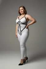 Plus Size Black Women's Leather Harness Set with Chain and Ring Detail Fantasy Accessory - SH441