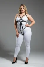 Plus Size Black Women's Leather Harness Set with Chain and Ring Detail Fantasy Accessory - SH441 - Image 2