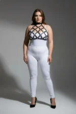 Plus Size Black Women's Harness Set with Ring Detail Fantasy Leather Chest Accessory - SH443