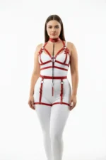 Plus Size Red Women's Harness Set with Chain Detail and Garter Belt - SH457