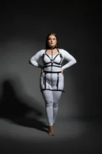 Plus Size Black Women's Harness Set with Chain Detail Leather Garter Accessory - SH457 - Image 4