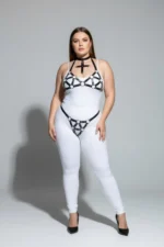 Plus Size Black Women's Leather Harness Set with Ring Detail, Stylish Design - SH464 - Image 3