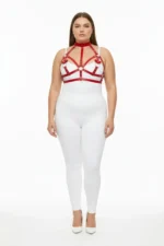 Plus Size Red Women's Harness Set with Leather Chest Accessory and Ring Detail - SH473 - Image 2