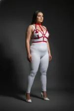 Plus Size Red Women's Harness Set with Leather Chest Accessory and Ring Detail - SH473 - Image 4