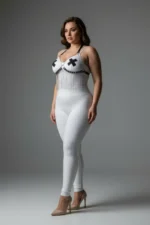 Plus Size White Women's Harness Set with Chain Detail Leather Fancy Accessory - SH477