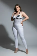 Plus Size White Women's Harness Set with Chain Detail Leather Fancy Accessory - SH477 - Image 3