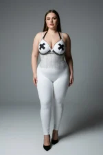 Plus Size White Women's Harness Set with Chain Detail Leather Fancy Accessory - SH477 - Image 4