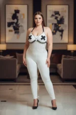 Plus Size White Women's Harness Set with Chain Detail Leather Fancy Accessory - SH477 - Image 5